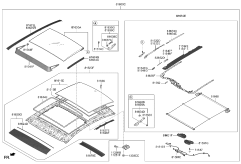 2020 Hyundai Sonata Panorama Roof Frame Assembly Diagram for 81610-L1000
