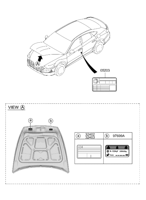 2020 Hyundai Sonata Label-Tire Pressure Diagram for 05203-L0300