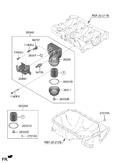 2023 Hyundai Kona FILTER MODULE ASSY-OIL Diagram for 263A0-2J450