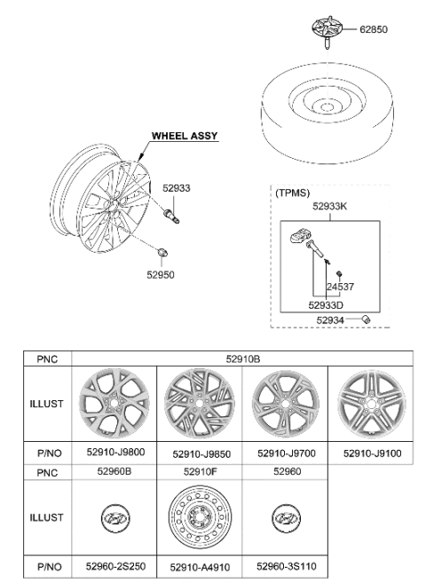 2022 Hyundai Kona Wheel Assy-Aluminium Diagram for 52910-J9700