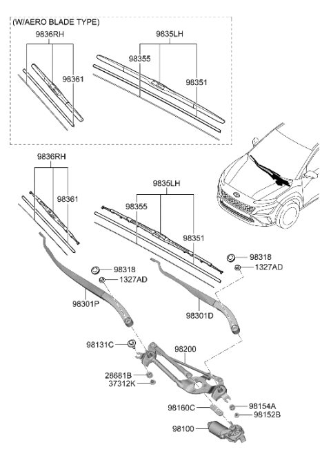 2023 Hyundai Kona Windshield Wiper Diagram