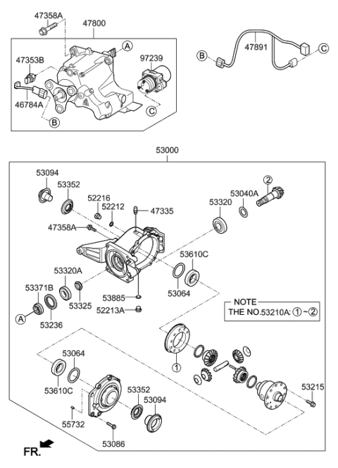 2012 Hyundai Veracruz Carrier Assembly-Differential Diagram for 53000-3B720