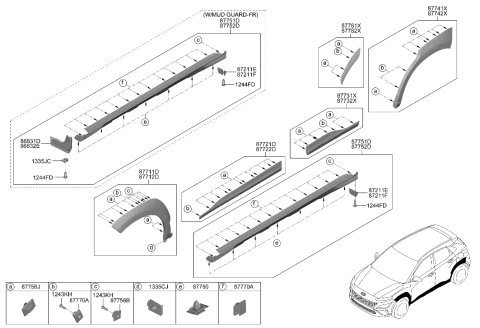 2023 Hyundai Santa Fe Clip-Side Garnish Mounting Diagram for 87716-F2500