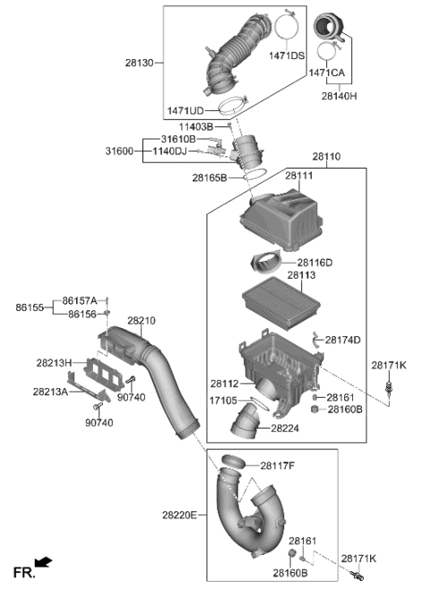 2023 Hyundai Santa Fe Sensor Assembly-Air Flow Diagram for 28164-2J600
