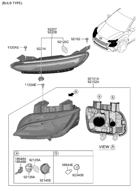2022 Hyundai Kona Lamp Assembly-Head,RH Diagram for 92102-J9520