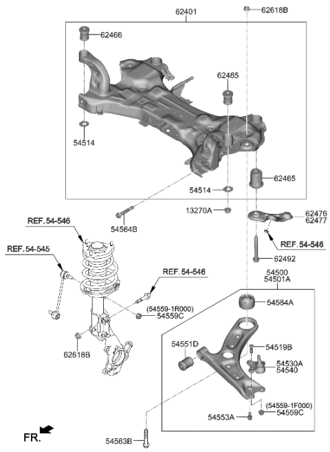 2023 Hyundai Kona Front Suspension Crossmember Diagram