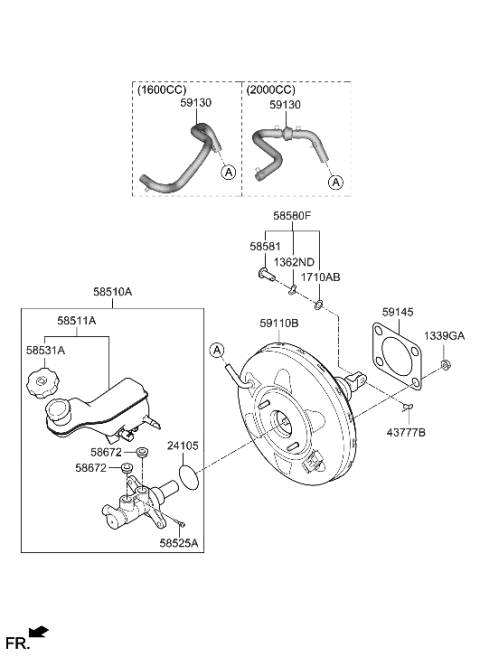 2023 Hyundai Kona Brake Master Cylinder & Booster Diagram