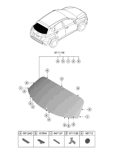 2022 Hyundai Kona Rear Window Glass & Moulding Diagram