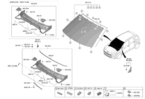 2022 Hyundai Kona Windshield Glass Assembly Diagram for 86111-J9091