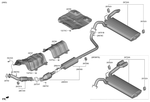 2023 Hyundai Kona MUFFLER Complete-Center Diagram for 28600-J9GJ0