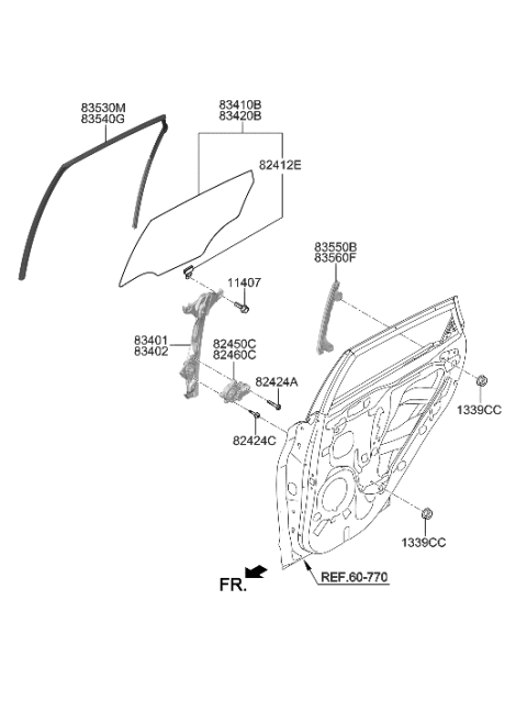 2022 Hyundai Kona Rear Door Window Regulator & Glass Diagram