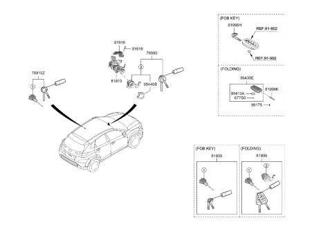2023 Hyundai Santa Fe Lock Key & Cylinder Set Diagram for 81905-J9030