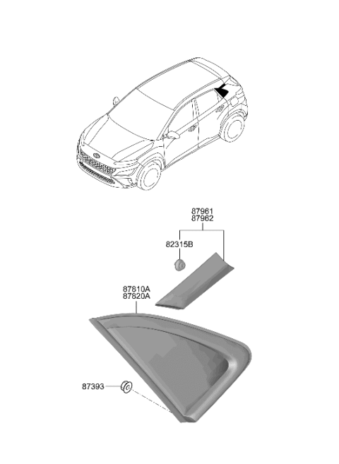 2023 Hyundai Kona Glass & MOULDING Assembly-Quarter Diagram for 87820-J9010