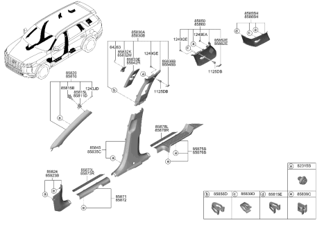 2023 Hyundai Palisade Interior Side Trim Diagram