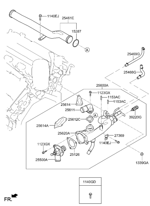 2023 Hyundai Palisade Fitting-Water Outlet Diagram for 25611-3L300