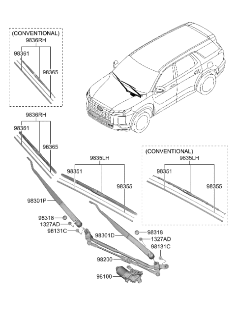 2023 Hyundai Palisade ARM ASSY-W/SHLD WPR(DRIVER) Diagram for 98311-S8200