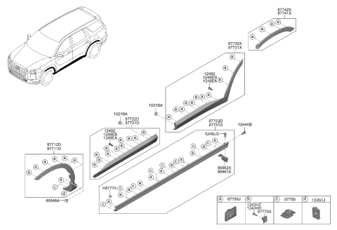 2023 Hyundai Palisade Body Side Moulding Diagram