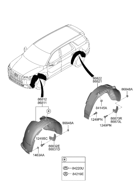 2023 Hyundai Palisade GUARD ASSY-FRONT WHEEL,LH Diagram for 86811-S8CA0