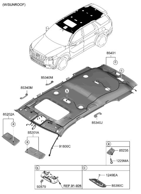 2023 Hyundai Palisade Sunvisor & Head Lining Diagram 2