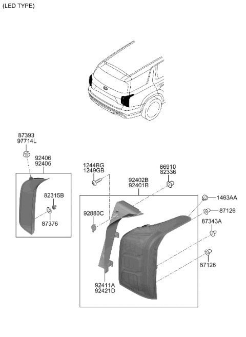 2023 Hyundai Palisade LAMP ASSY-REAR COMB INSIDE,LH Diagram for 92403-S8600