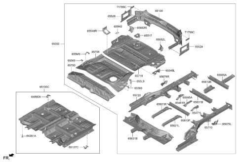 2023 Hyundai Palisade PANEL COMPLETE-REAR FLOOR Diagram for 65500-S8500