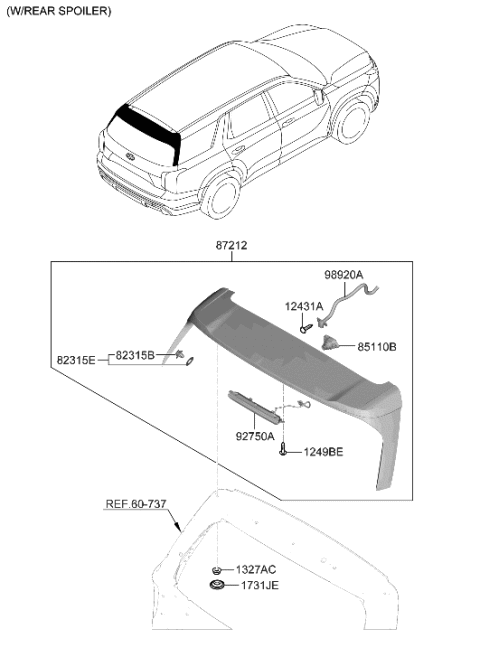 2023 Hyundai Palisade LAMP ASSY-HMS Diagram for 92700-S8500