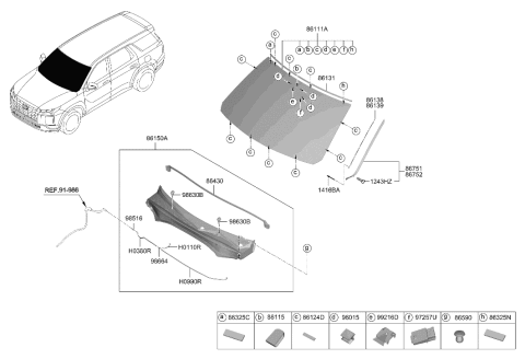 2023 Hyundai Palisade Windshield Glass Diagram