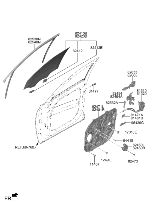 2023 Hyundai Palisade RUN ASSY-FR DR WDO GLASS RH Diagram for 82540-S8001