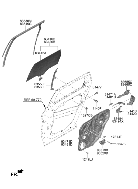 2023 Hyundai Palisade GRIP-REAR DOOR GLASS Diagram for 83413-P2000