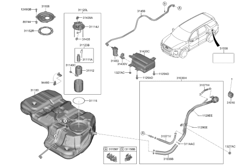 2023 Hyundai Palisade Hose-Fuel Filler Diagram for 31036-S8550