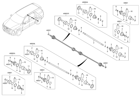 2023 Hyundai Palisade Shaft Assembly-Drive RR,RH Diagram for 49601-S8000