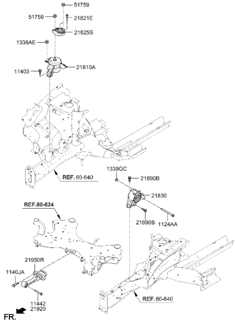 2023 Hyundai Palisade Engine & Transaxle Mounting Diagram