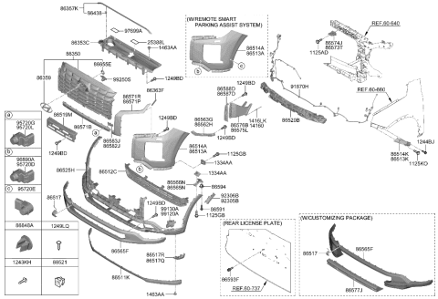 2023 Hyundai Palisade Front Bumper Diagram 1