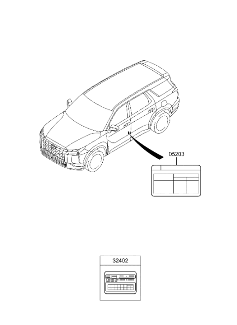 2023 Hyundai Palisade Label-Tire Pressure Diagram for 05203-S8400