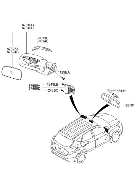2017 Hyundai Tucson Fuel Cell Mirror-Outside Rear View Diagram