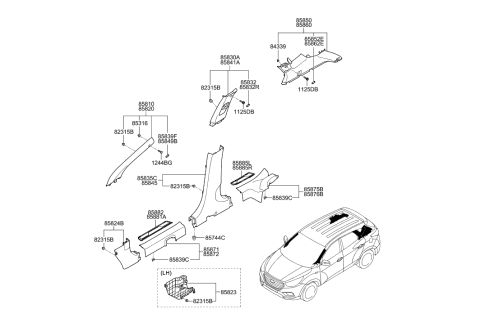 2017 Hyundai Tucson Fuel Cell Interior Side Trim Diagram
