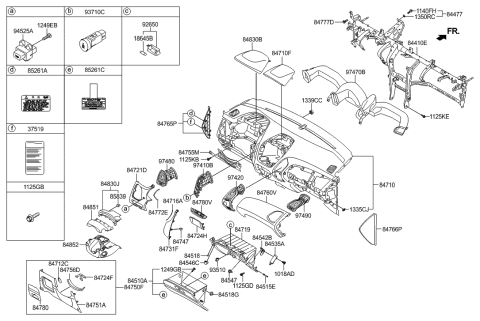 2021 Hyundai Veloster Panel Assembly-Crash Pad P/SIDE Diagram for 84760-2S000-9P