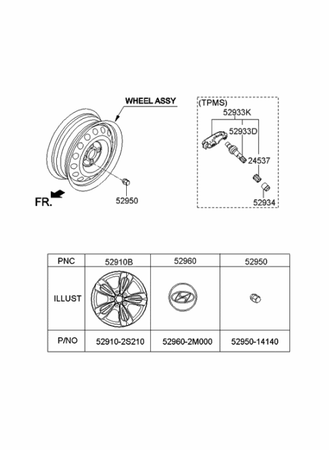 2017 Hyundai Tucson Fuel Cell Wheel & Cap Diagram