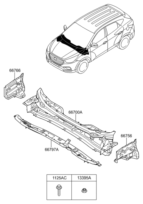 2016 Hyundai Tucson Cover Assembly-Cowl Under Diagram for 66797-4W000