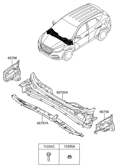 2016 Hyundai Tucson Panel-Cowl Side Outer Upper,RH Diagram for 66728-2S000