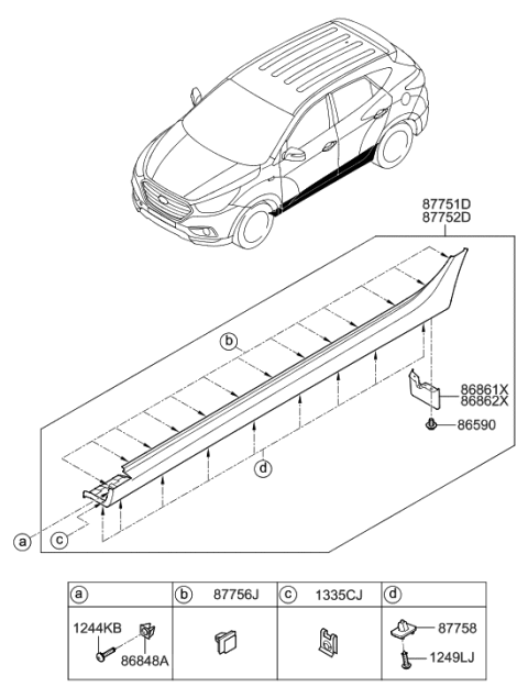 2017 Hyundai Tucson Body Side Moulding Diagram