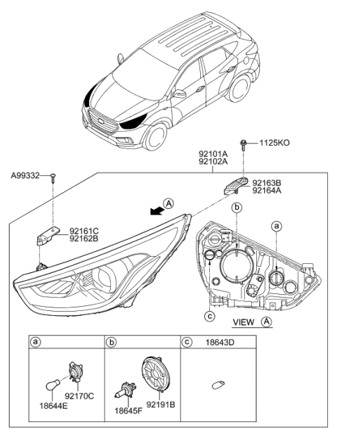 2015 Hyundai Tucson Headlamp Assembly, Right Diagram for 92102-2S640