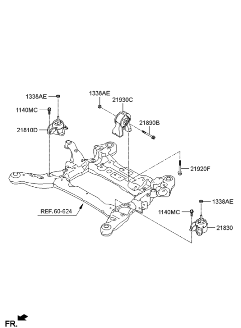 2015 Hyundai Tucson Transaxle Mounting Bracket Assembly Diagram for 21830-4W000