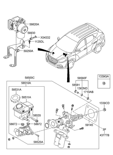 2016 Hyundai Tucson Brake Actuation Unit Assembly Diagram for 58500-4W100