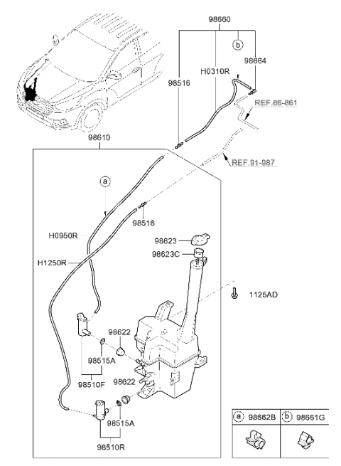 2016 Hyundai Tucson Reservoir & Pump Assembly-Washer Diagram for 98610-4W000