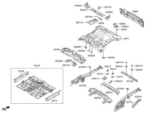 2021 Hyundai Veloster Member Assembly-Rear Floor Front Cross Complete Diagram for 65631-4W000
