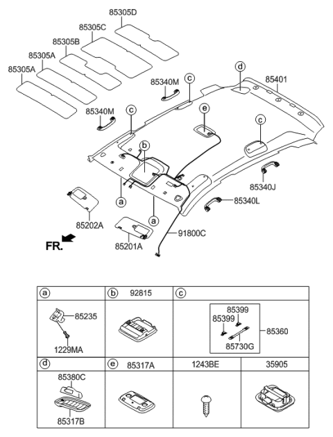 2017 Hyundai Tucson Fuel Cell Sunvisor & Head Lining Diagram