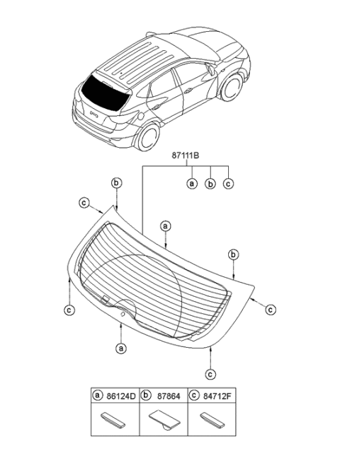 2017 Hyundai Tucson Fuel Cell Rear Window Glass & Moulding Diagram