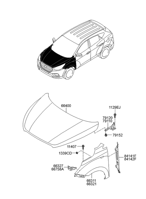 2017 Hyundai Tucson Fuel Cell Fender & Hood Panel Diagram