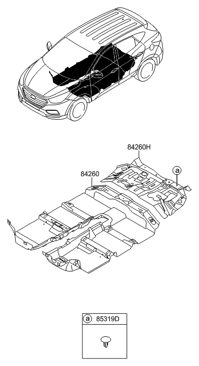 2016 Hyundai Tucson Carpet Assembly-Rear Floor Diagram for 84265-4W000-9P